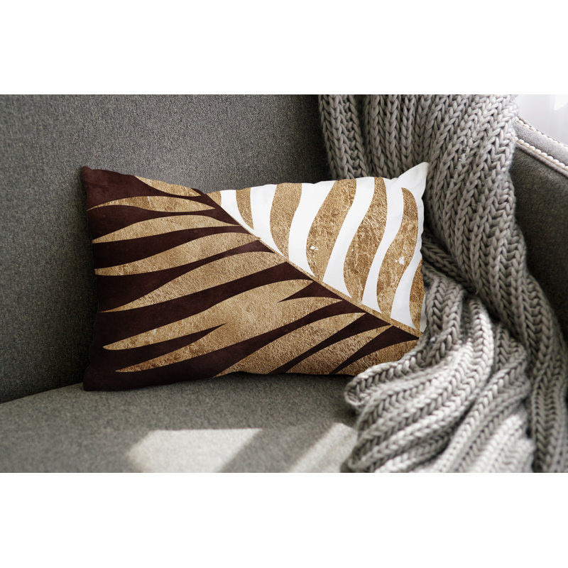 Coussin lombaire intérieur / extérieur Pom Fern, Brun / or / blanc
