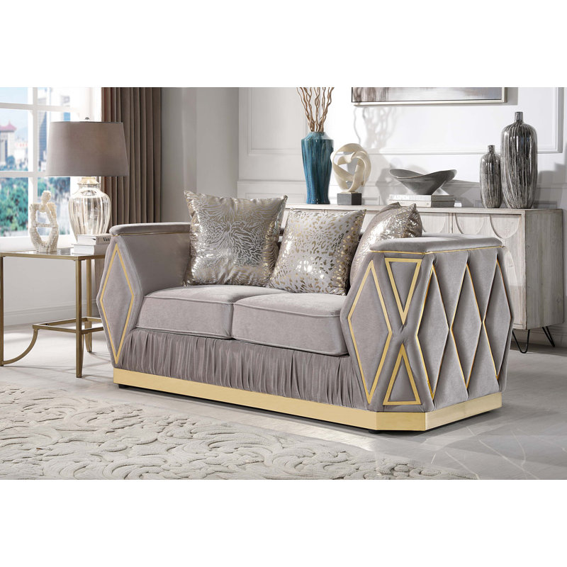 Causeuse Contemporary, 70" W, Gold Fabric