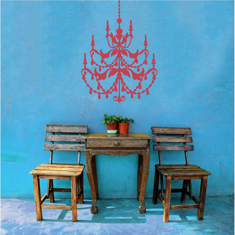 Décalcomanie murale lustre française, Rouge Dahlia, H 24 po x l 16 po x P 0,01 po