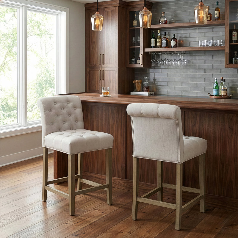 Cirencester Upholstered Counter Stool, Beige, Counter Stool (24" Seat Height)