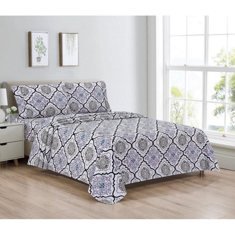 Egyptian Luxury 1800 Thread Count 4 pc Printed Sheet Sets, Floral, Lilac, King