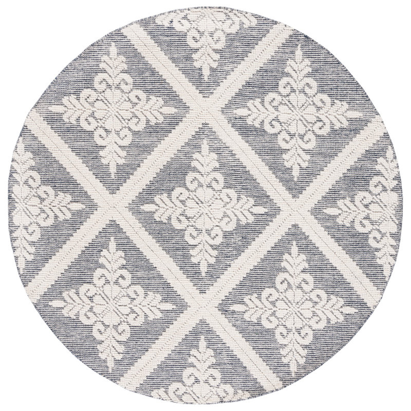 Vermont Hand Woven Wool Damask Rug, Round 6'