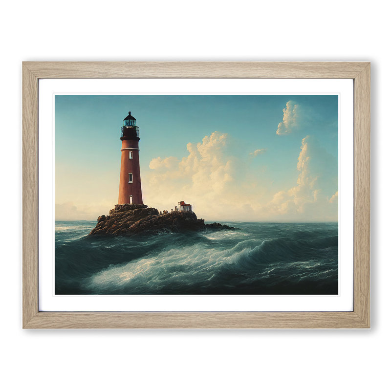 Joyous Lighthouse - Framed Print, 34cm H x 46cm W x 2cm D, Oak