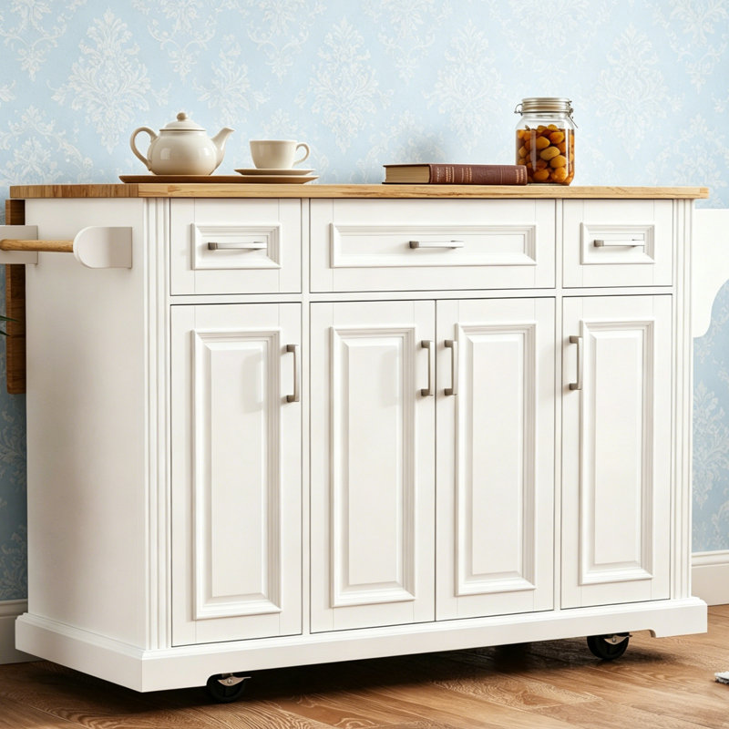 Country Style Rolling Cart With Foldable Top Ample Storage Vintage Details Durable And Easy To Assemble