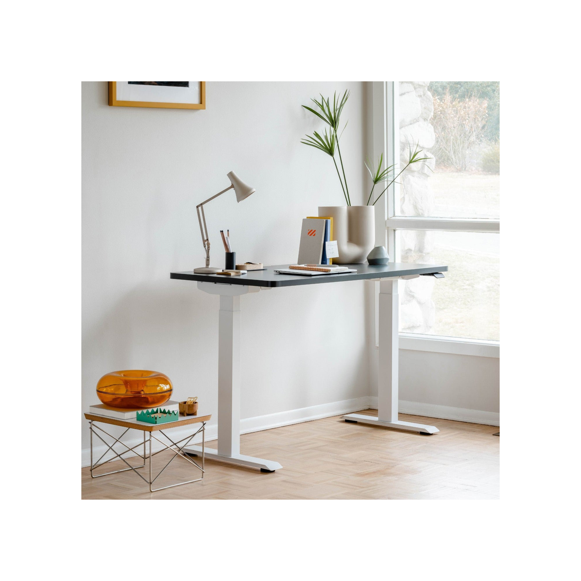 Duo Standing Desk, 47.3" H x 58" W x 27" D, Charcoal, White