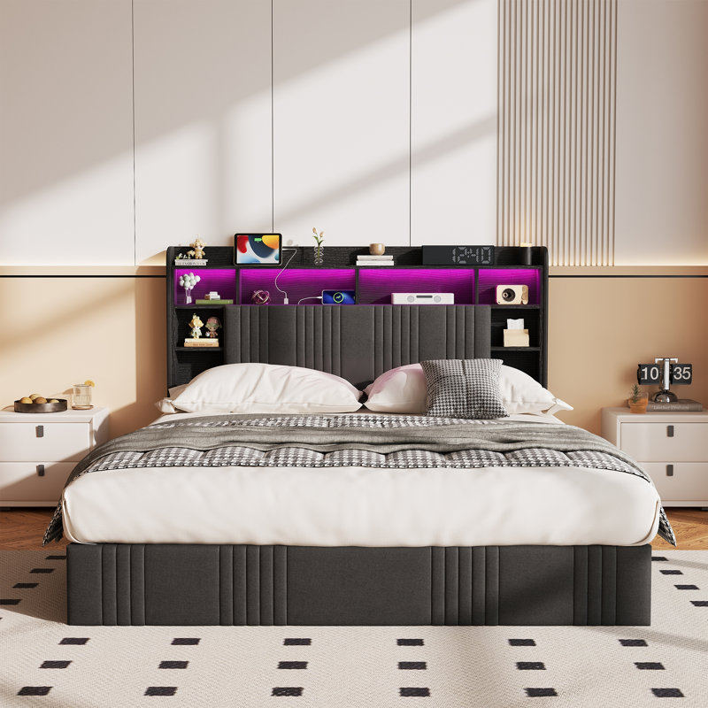 Solid Wood Lift Up Storage Bed Frame, European Double (140 x 200 cm), Grey