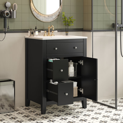Meuble-lavabo moderne 24 po avec lavabo en céramique, tiroirs et porte à fermeture en douceur