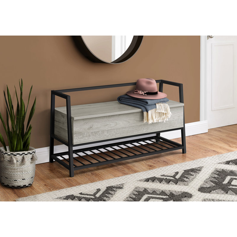 Bench, Entryway, Hallway, Storage, 42" Rectangular,  Laminate,  Metal, Contemporary, Modern, Gray