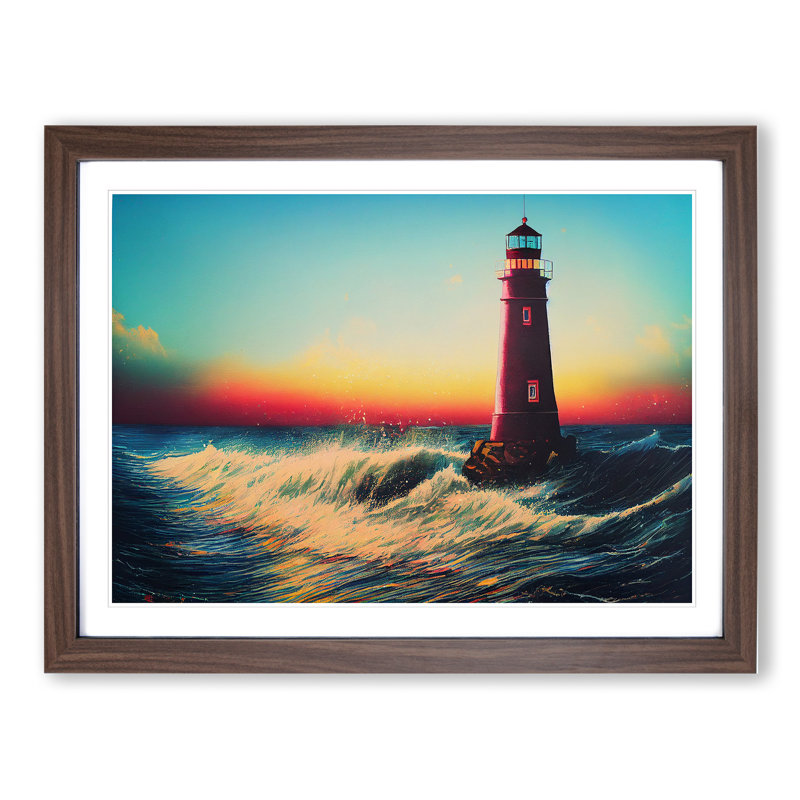 XH1022-6646X Painted Lighthouse Vol.2 - Single Picture Frame Painting, Walnut Framed, 46cm H x 64cm W x 2cm D