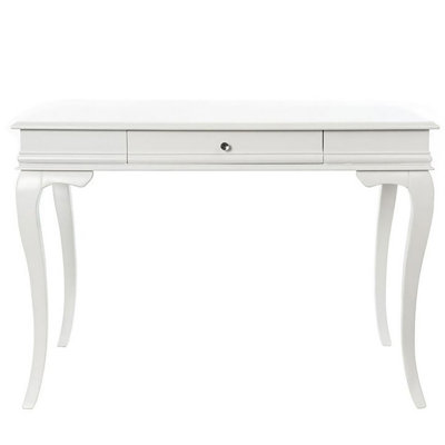 Guri Elegant Study Desk, White Lacquered MDF with 100% Beech Wood Legs, 31.5 x 49.2 x 30.7 inches | Sturdy Design, Traditional Style | Perfect for Home Office & Study Areas, Durable & Stylish Workspace Solution