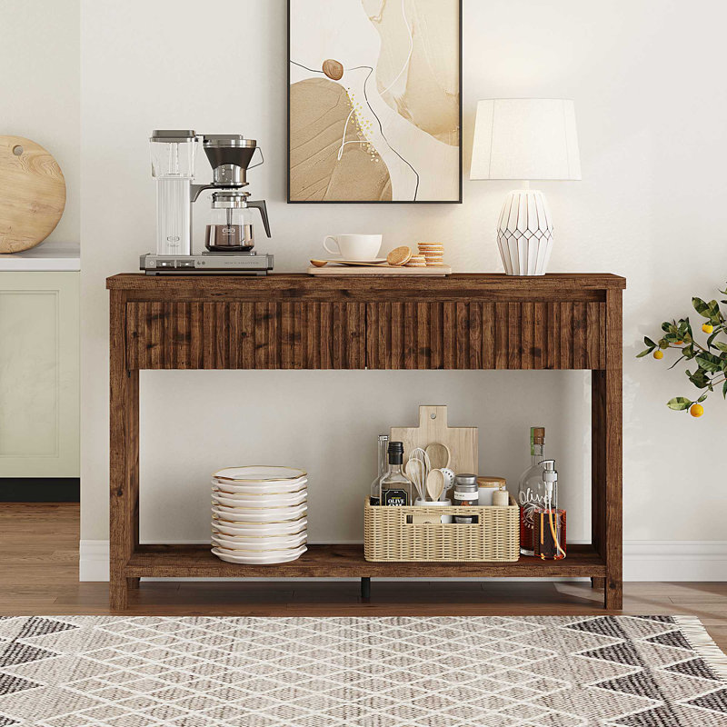 Aust 47.36'' Farmhouse 2-Tier Console Table with Drawers, Wooden Sofa Table for Living Room, Entryway, Hallway, Rustic Oak