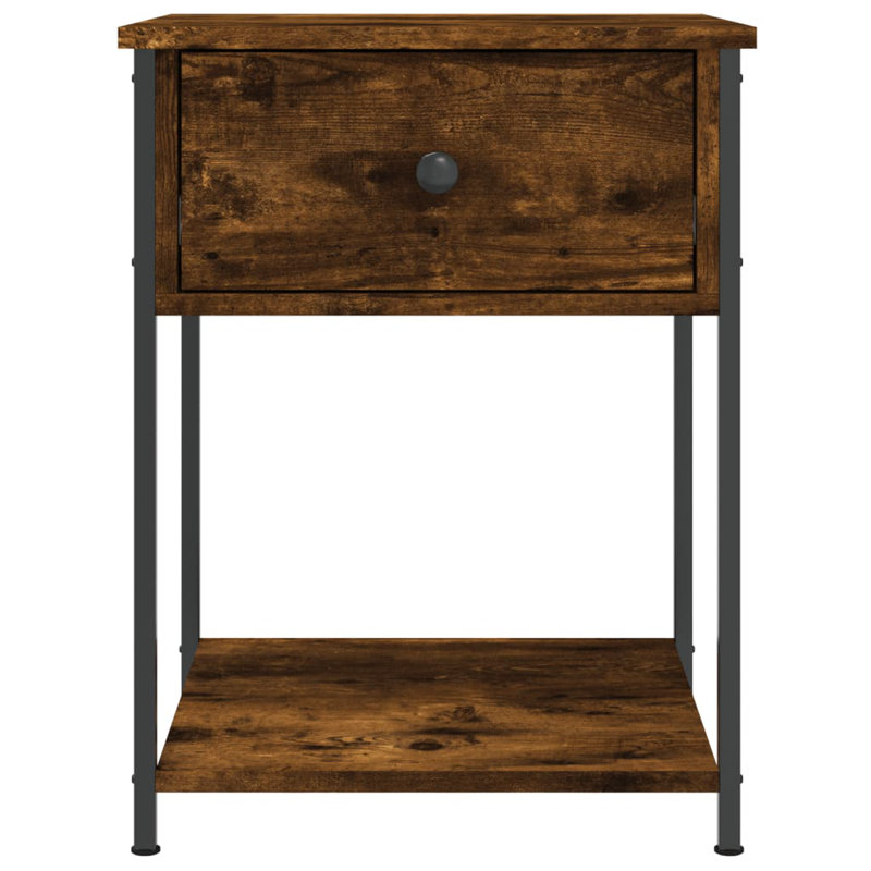 Allums 44cm W Iron Bedside Table, Smoked Oak, Individual