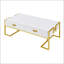Table basse moderne blanche moderne avec 4 tiroirs et base dorée-639367427