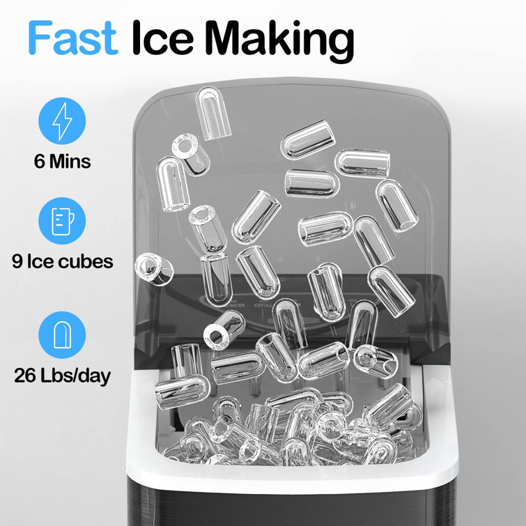 Countertop Ice Maker, 9 Bullet Ice Cubes in 6 Minutes, 26.5 Pounds