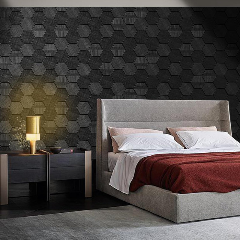 Papier peint auto-adhésif amovible avec texture hexagonale géométrique en relief - imperméable, résistant aux rayures et facile à installer