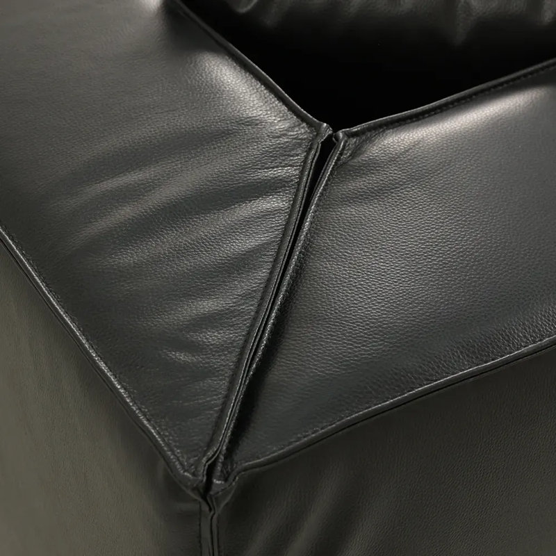 Canapé modulaire minimaliste avec repose-pieds 147,63 ", Cuir véritable noir