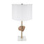 Lampe de table dorée 14 x 25,2 po avec tranche en agate et abat-jour tambour blanc (assemblage de l'abat-jour requis)