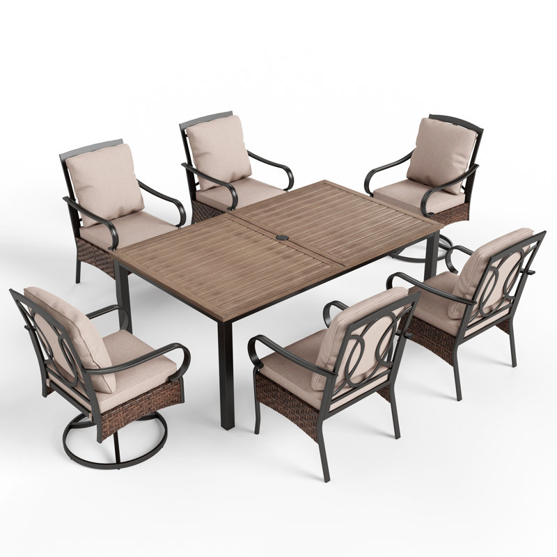 Ensemble repas rectangulaire pour 6 personnes avec coussins