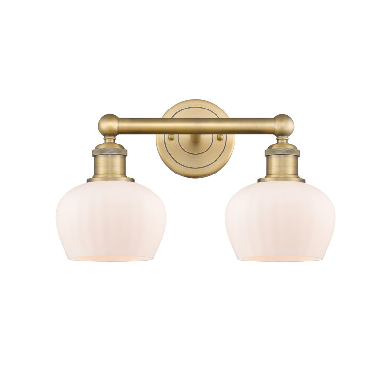 Éclairage pour meuble-lavabo à 2 lumières, Blanc mat, Laiton brossé
