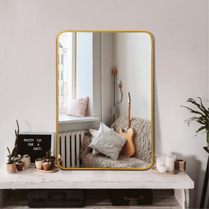 Miroir mural 24 x 32 pouces pour salle de bain - Verre 4 mm, alliage d'aluminium rouille, conception incassable et crochets renforcés