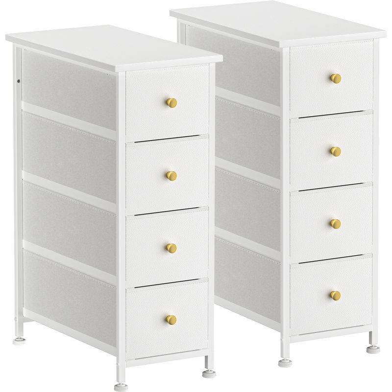 Commode étroite avec 4 tiroirs en tissu pour la salle de bain, Blanc