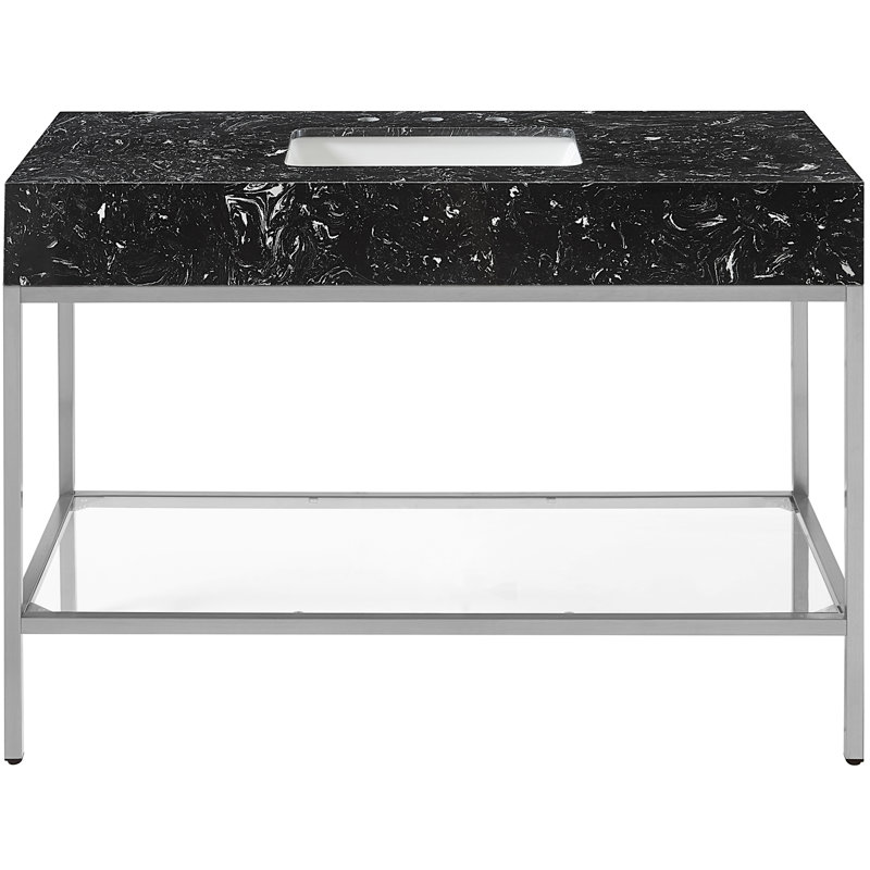 48'' Black Marble Single Bathroom Vanity with Chrome Base