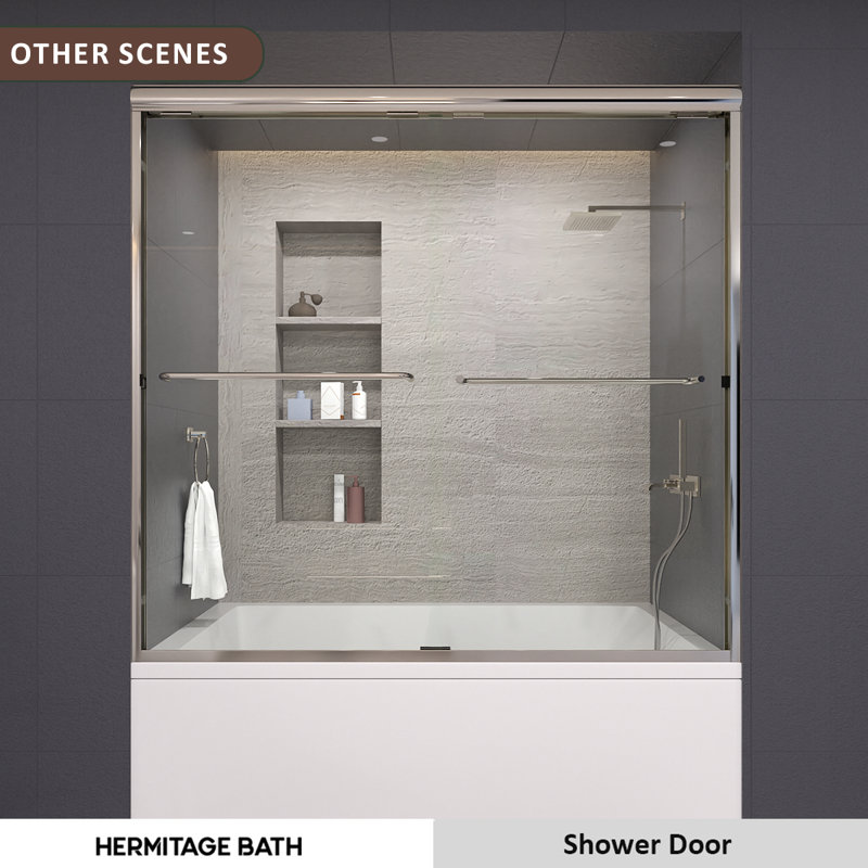 Nesso 60 In. W X 56 In. H Sliding Framed Bathtub Door And Transparent Glass in Chrome, Chrome