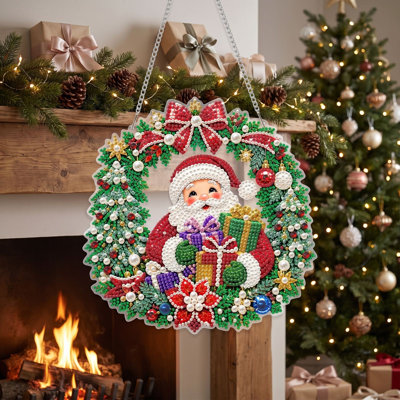 Décorations de Noël en acrylique, perle de diamant, ensemble d'art pour adultes bricolage, perle suspendue, peinture, porte, ensemble de tableau de suspension, art en diamant, perles, pendentif, décoration, père Noël