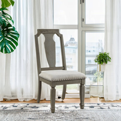 Dining Room Of 2 Side Chairs With Beige Linen Padded Seat, Weathered Oak Finish, 19 - Inch Seat Height And 3 Cushion For Decor Seats, Look, Depth Thick