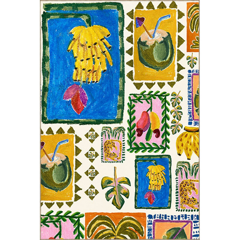 Tapis multicolore à motif de bananes tissées, Sous-tapis carré 3 pi 3 po inclus
