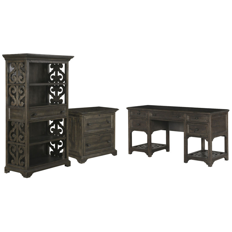 Bureau avec classeur latéral et bibliothèque, 3 pièces: bureau, classeur, bibliothèque