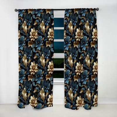 Bleu foncé et doré Techno Damask Realm - Rideau damassé - Rideau obscurcissant - 1 panneaux