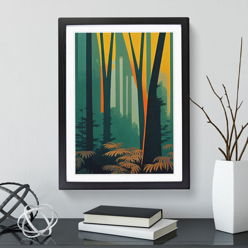 Blazing Forest - Print, 66cm H x 48cm W x 2cm D, Black Framed, White
