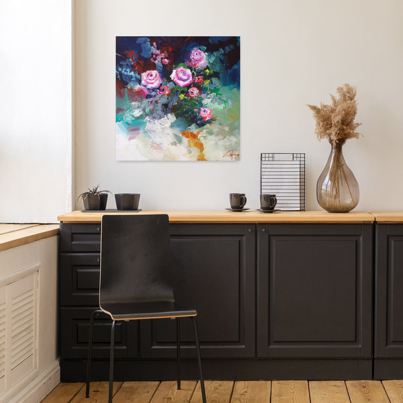 Roses, art contemporain abstrait, H 18 po x l 18 po