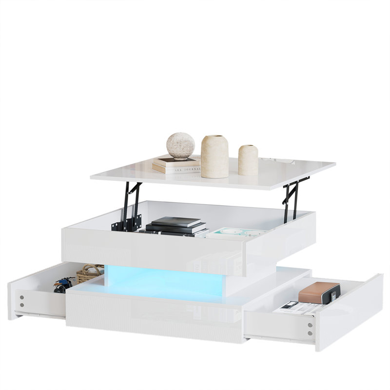 Table basse à plateau relevable moderne avec éclairage à DEL Balin