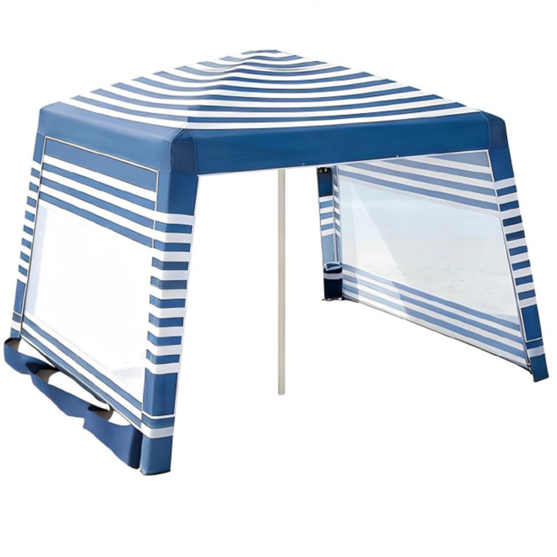 Beach Cabana 8×8 FT, Large Portable Beach Canopy with 2 X Side Wall, UPF 50+ Sun Shelter with Cup Holder,Pop Up Beach Tent Wind Resistant - Adjustable Height for Whole Family, Blue & White Stripes