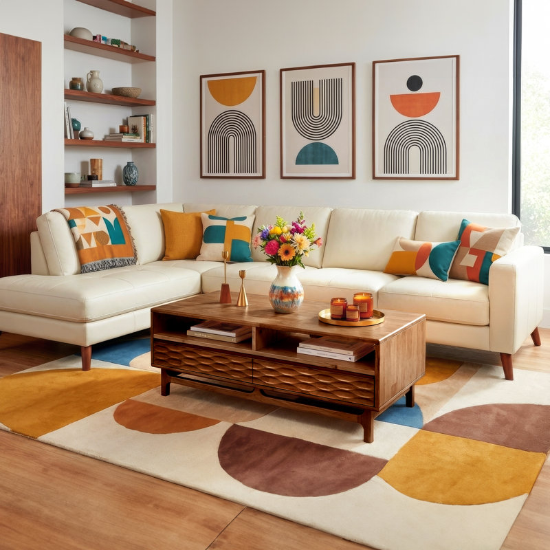 Acacia Elara 47.2”W Coffee Table Storage, Solid Rubber Wood, Suitable for Living Room, Home Office with 2 Drawers and Open Design, Easy Setup