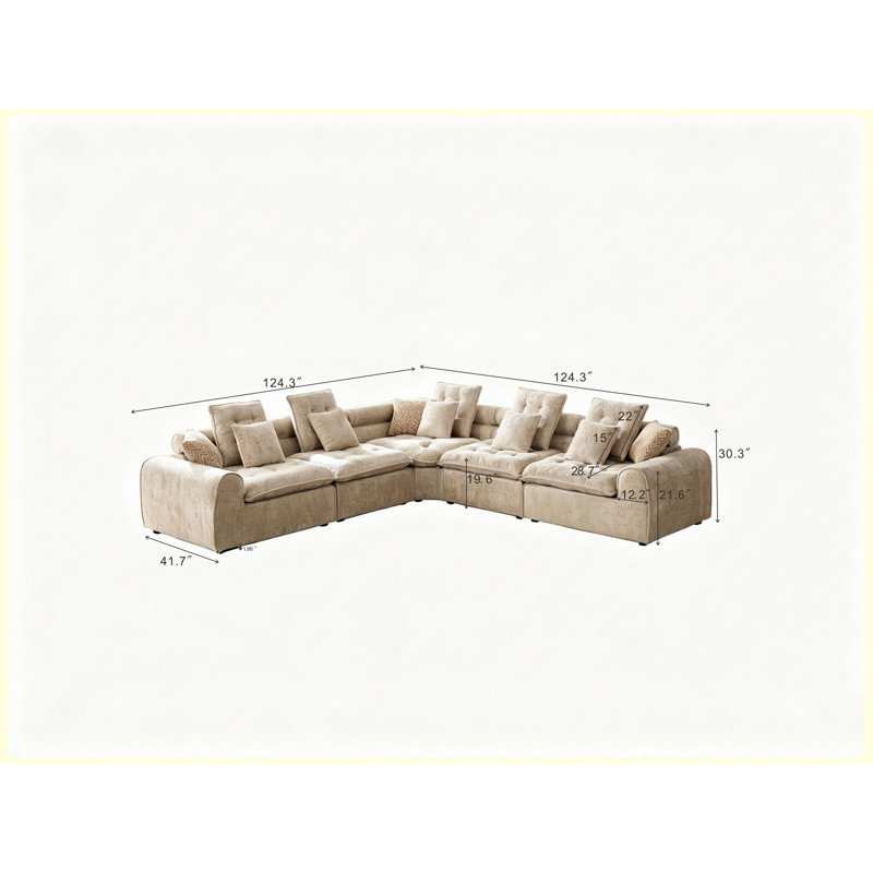 Canapé modulaire modulaire avec coussins Chameau, 124.3" W