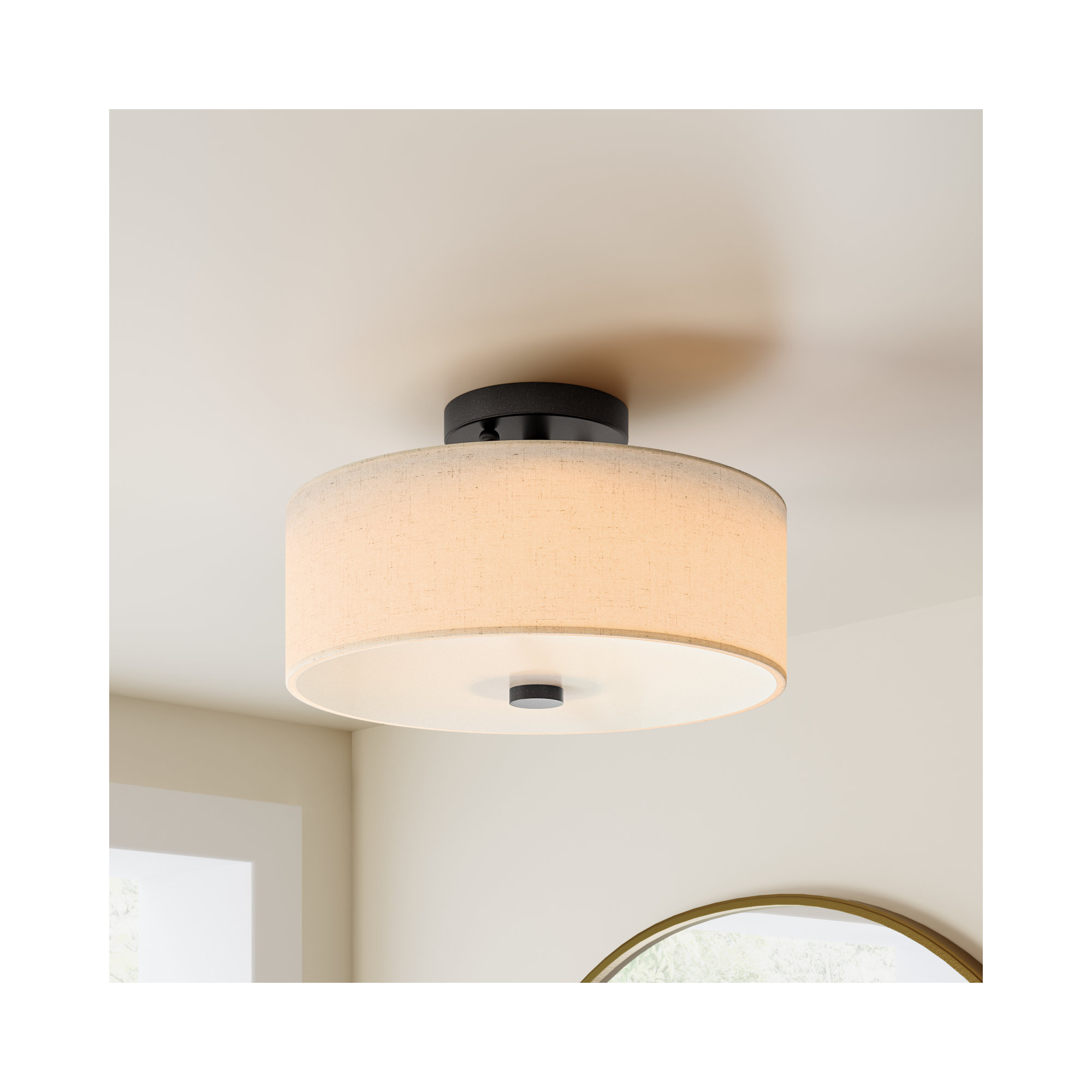 Flaire 2 Light Fabric Semi Flush Mount, English Bronze, 7.5" H x 13" W x 13" D