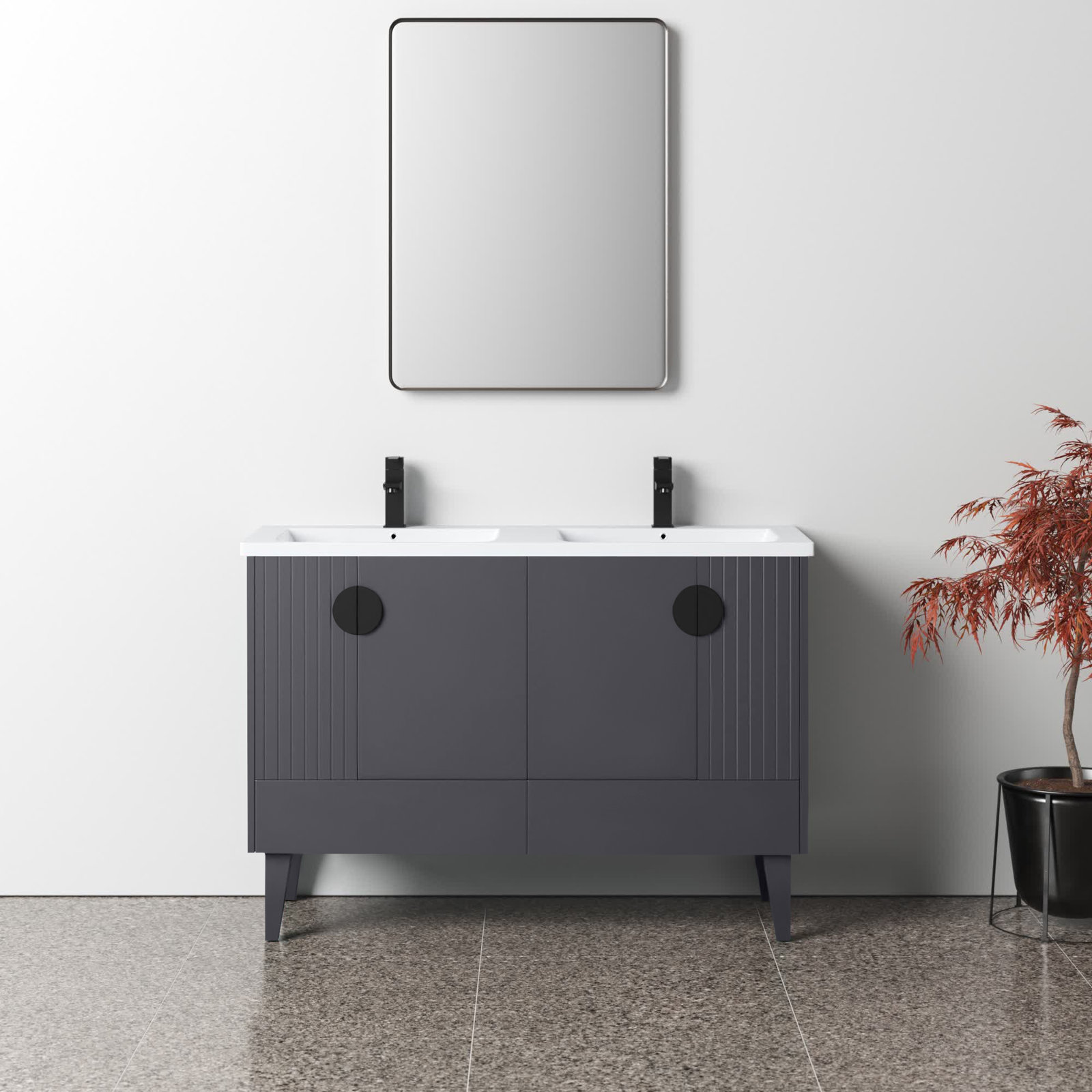 Saimah 47.25'' Double Bathroom Vanity, Black, Rock Gray