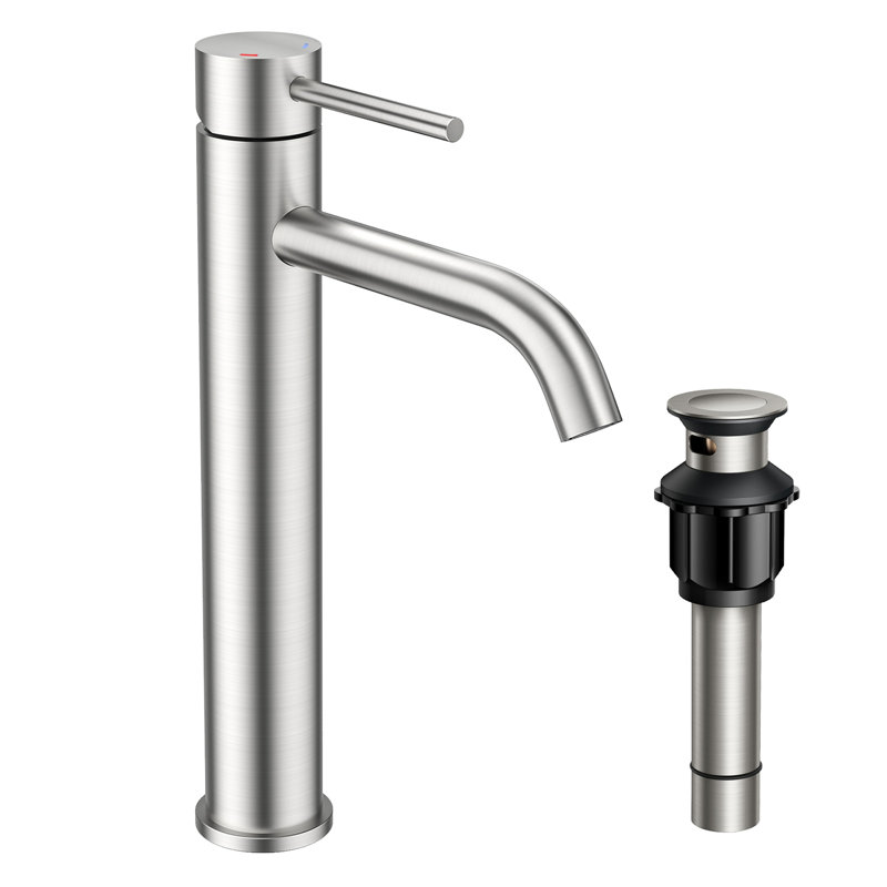 Vessel Bathroom Faucet With Drain Assembly, Brushed Nickel