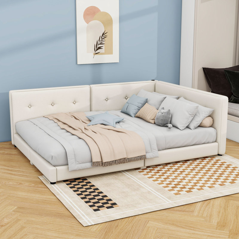 Lit plateforme tapissier Mory avec ports USB, Grand