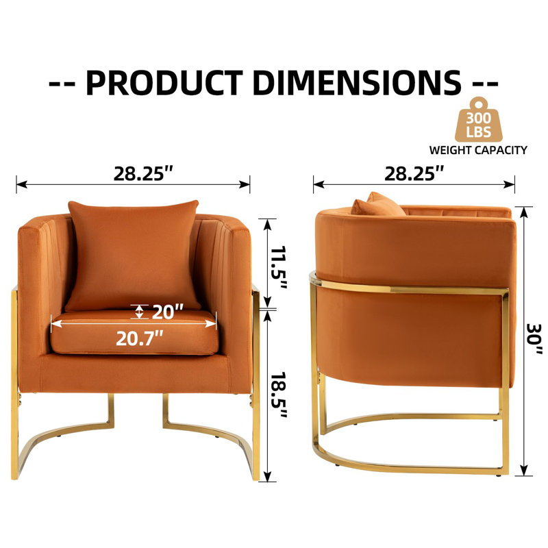 Fauteuil demi-tonneau Zianah, Velours orange