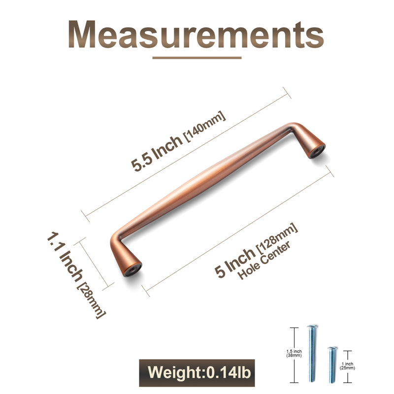 Center Bar Pull Multipack, 5 1/16", Matte Brushed Copper