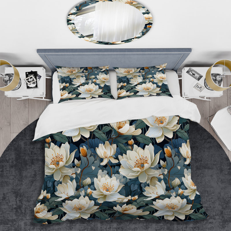 Literie Lotus Serenity II, Housse de couette pour grand lit et 2 taies décor