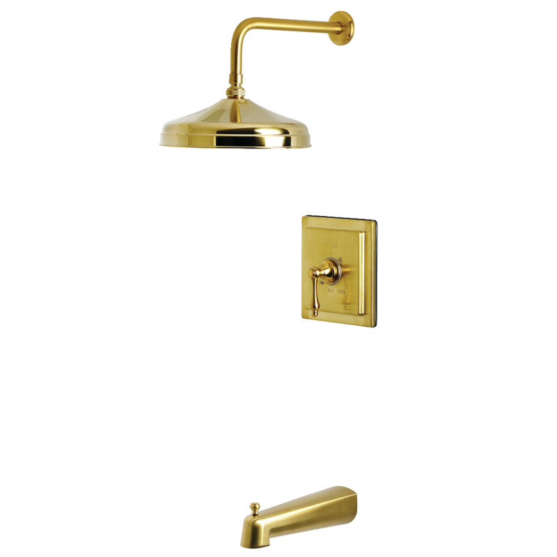 Kingston Brass Single-Handle Pressure Balanced Tub And Shower Faucet, Lever Handle, Brushed Brass