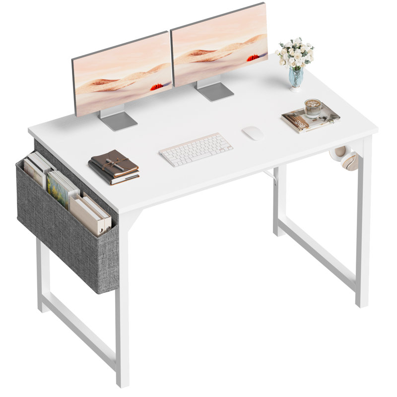 Bureau d'écriture en métal, Blanc, H 29,6 po x l 40 po x P 19,7 po