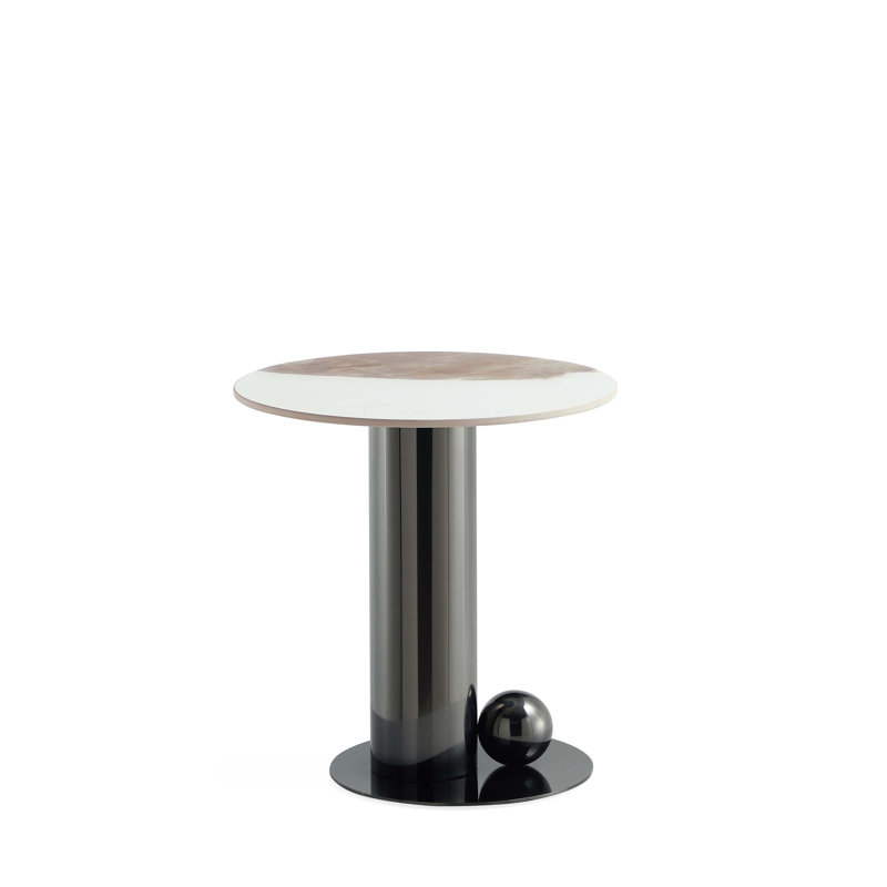 Table de bout Laurel Modern Glam en acier inoxydable avec plateau en pierre frittée noire