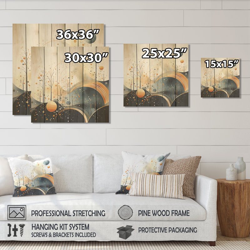 Paysage jaune et noir symphonie II - Paysage abstrait sur bois, H 25 po x l 25 po