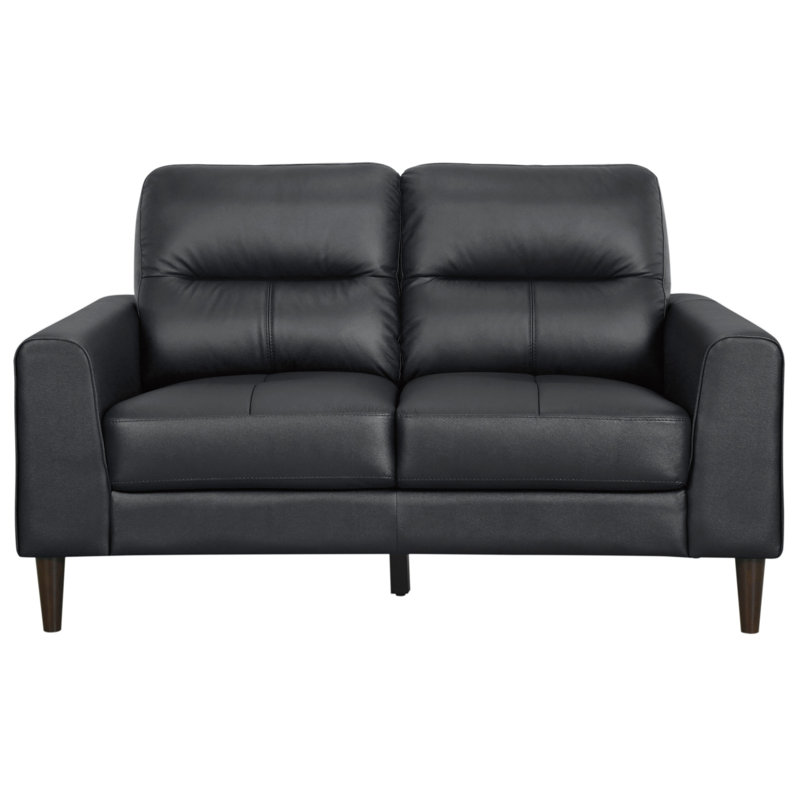 Cuir fleur supérieur noir, pieds en bois massif brun, hauteur du siège de 18 po, coussins de dossier polyvalents de style moderne de 34 po